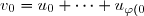 v_0 = u_0 + \cdots + u_{\varphi(0)} \hspace{15pt} \text{et} \hspace{15pt} v_n = u_{\varphi(n-1)+1} + \cdots + u_{\varphi(n)} \text{ pour } n \geq 1